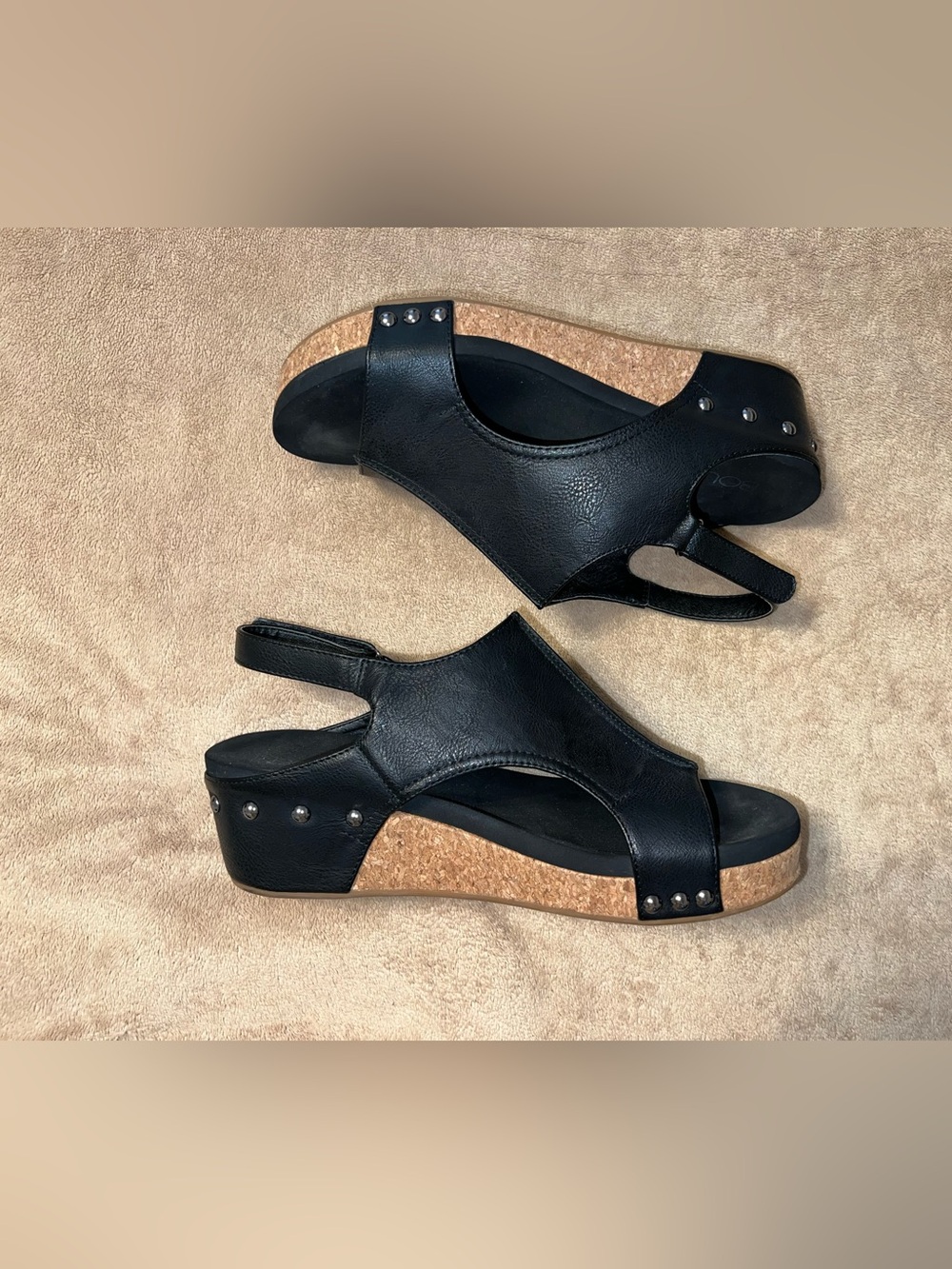 Corkys Black Cork-Trim Open-Toe Slingback Wedges - Picture 5 of 6
